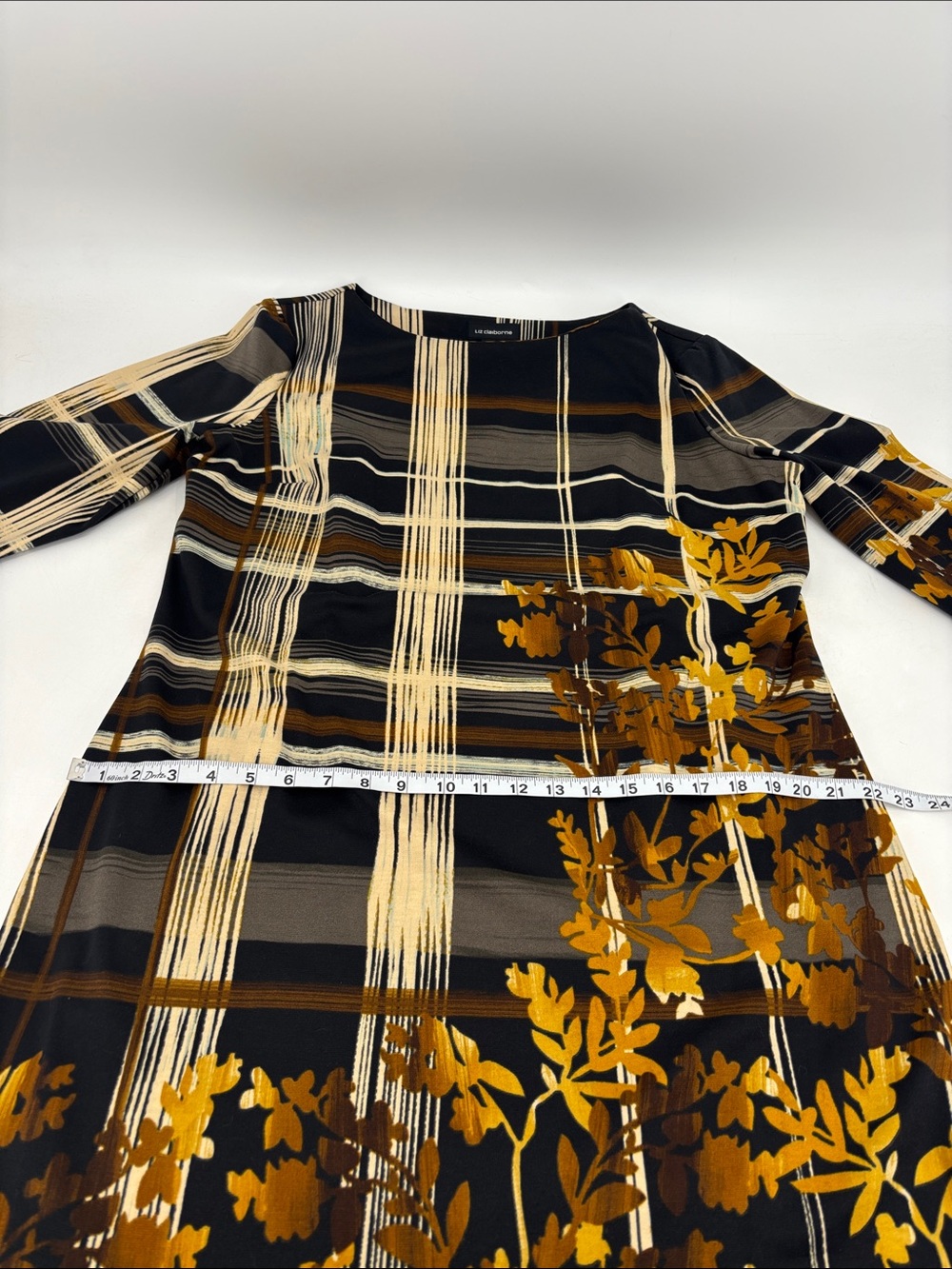 Liz Claiborne Classic Fall Autumn Leaf Print Windowpane Career Work Shift Dress - Picture 8 of 10